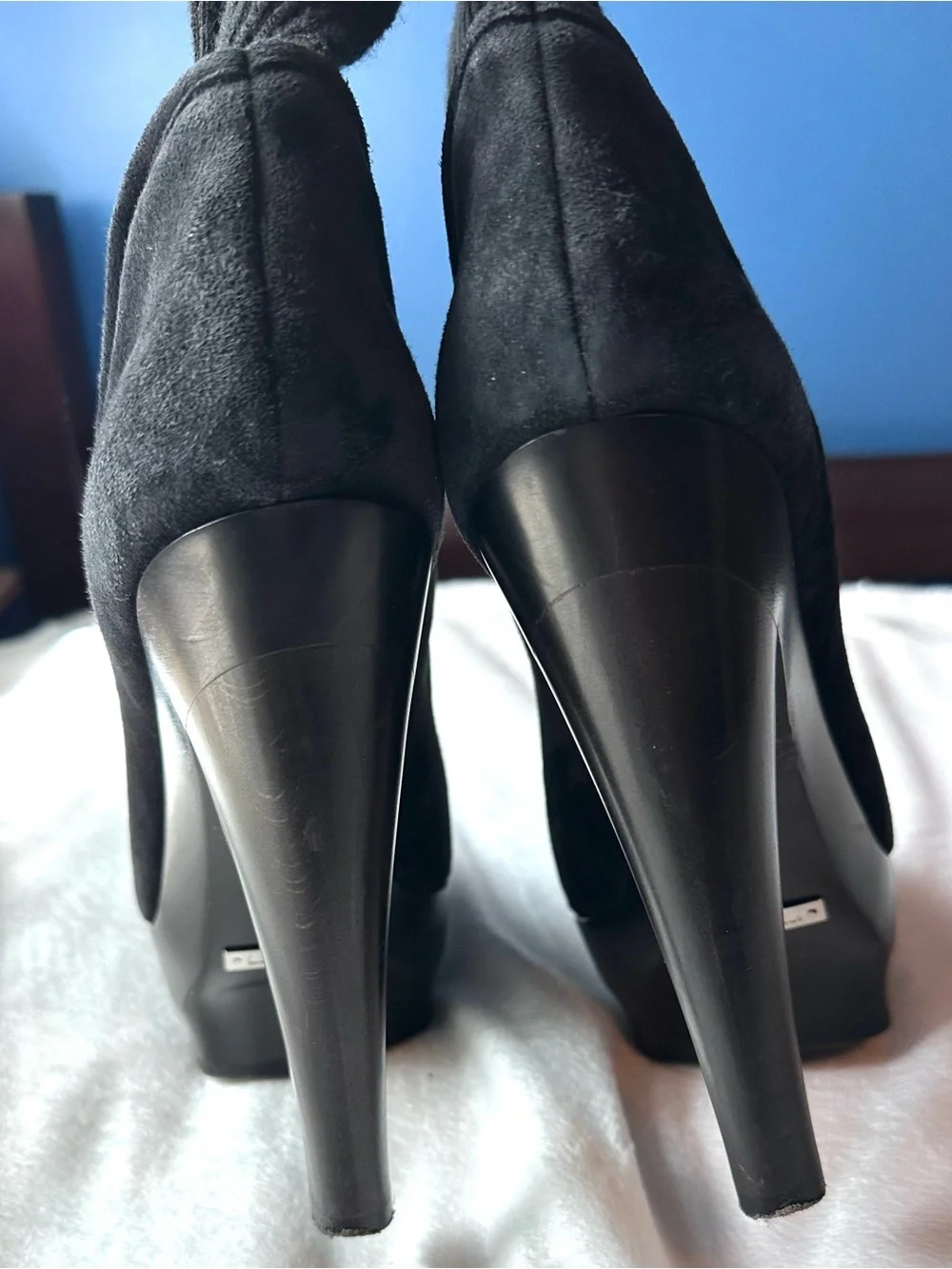 Enio Silla for Le Silla Black Suede Wool Sock Platform Stiletto Ankle Boot 7